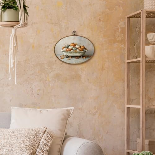 Fall Pumpkin Wall Art Decor - Oval Bathroom Frame, 11.4x8.6 Inch, Thanksgiving