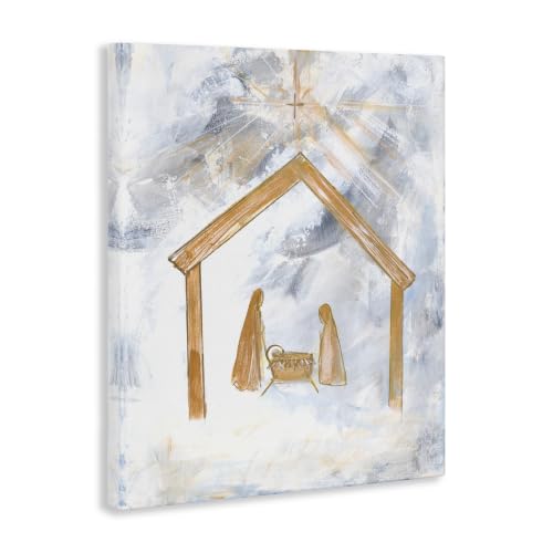 Nativity Baby in Manger Canvas Wall Art - Sky Cross, 24x30, Blue - Faith Decor