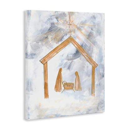 Nativity Baby in Manger Canvas Wall Art - Sky Cross, 24x30, Blue - Faith Decor