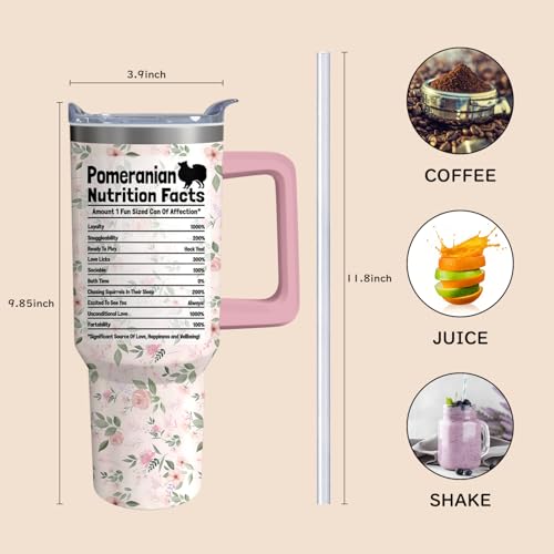 40oz Pomeranian Dog Tumbler with Handle and Straw - Insulated Stainless Steel Travel Mug for Dog Lovers - Birthday & Mother's Day Gift - Animal Lover Gift