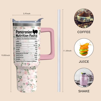 40oz Pomeranian Dog Tumbler with Handle and Straw - Insulated Stainless Steel Travel Mug for Dog Lovers - Birthday & Mother's Day Gift - Animal Lover Gift