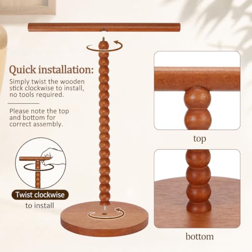 Rustic Wood Hand Towel Holder T-Shape Waterproof Countertop Towel Rack