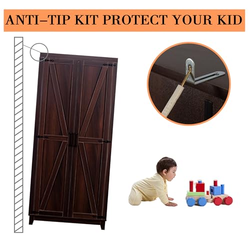 Tall Wooden Wardrobe Closet with Doors, Espresso Finish - 70"