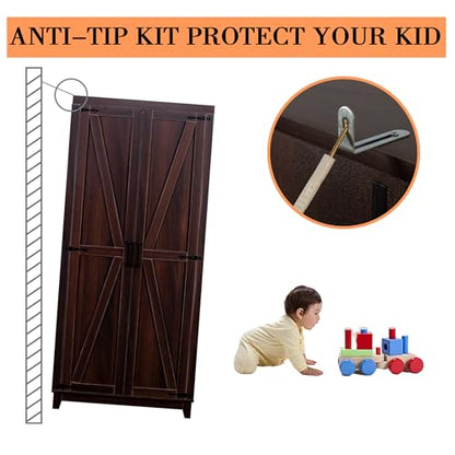 Tall Wooden Wardrobe Closet with Doors, Espresso Finish - 70"