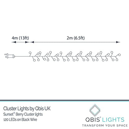 QBIS Premium LED Cluster Lights. Christmas Garland Fairy Lights. Red, Orange and Yellow. These Berry Cluster Lights are Perfect as Halloween Lights (120 LED Plug in)