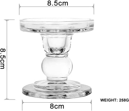 Skiennix Glass Candlestick Set - Elegant Crystal Candle Holders for Weddings & Home Decor | Clear, 6 Pieces