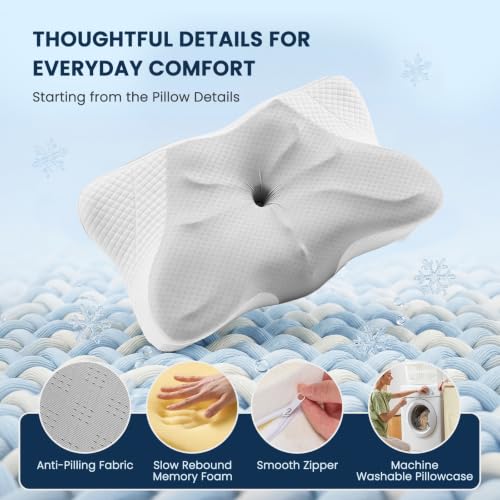 Contoured Cervical Pillow for Neck Pain Relief - Dual Height, King Size, Light Gray