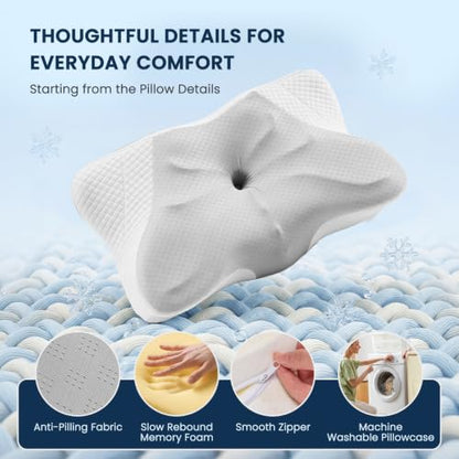 Contoured Cervical Pillow for Neck Pain Relief - Dual Height, King Size, Light Gray