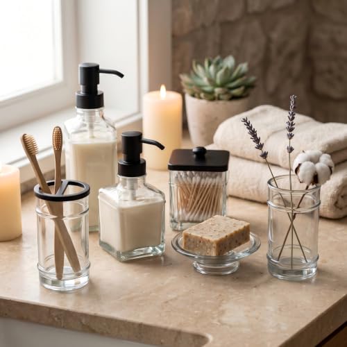 Blue Glass Bathroom Set 6-Piece Dispenser & Accessories for Counter