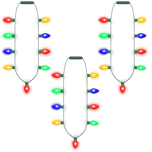 3 Pack LED Christmas Necklace Bulbs for Holiday Party Favors - Colorful Light-Up Bulb Accessories