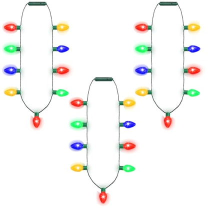 3 Pack LED Christmas Necklace Bulbs for Holiday Party Favors - Colorful Light-Up Bulb Accessories