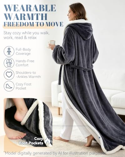 Wearable Heated Blanket with Hood and Foot Pockets - 1pcs