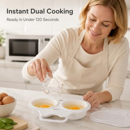 Black 2pcs Microwave Egg Poacher with Lid & Handle - Double Cavity