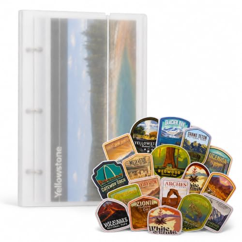 National Park Map Collection Binder with 63 Vintage Stickers & Waterproof Sleeves