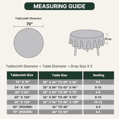 Round Waffle Textured Waterproof Tablecloth 70x70 Inch Natural - Stain & Wrinkle Resistant