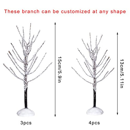 Mini Christmas Village Decor Trees Snow Covered Set - 7 Pieces, Var of THIS listing