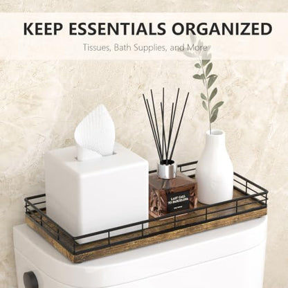 Wood & Metal Toilet Paper Basket Organizer - Black & Vintage Brown, 13" x 6.5" x 2"