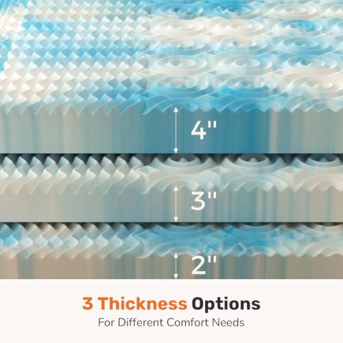 Sweetcrispy 4in Blue Memory Foam Mattress Topper Queen Cooling Bed Pad