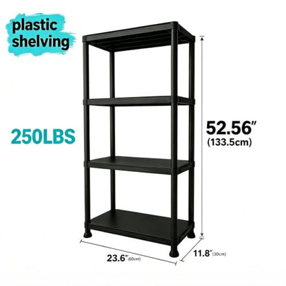 Garage Shelving Plastic Storage Shelves 4-Tier Unit 52x24x12 Inches - Waterproof & Sturdy