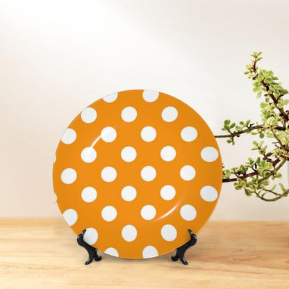 7in Orange and White Polka Dot Ceramic Decorative Plate with Stand & Hook - Home Decor
