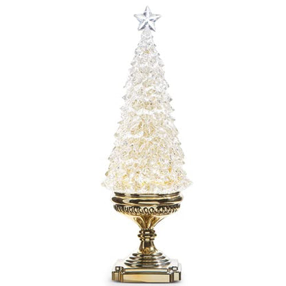 Lighted Artificial Christmas Tree with Gold Swirling Glitter 17 Inches