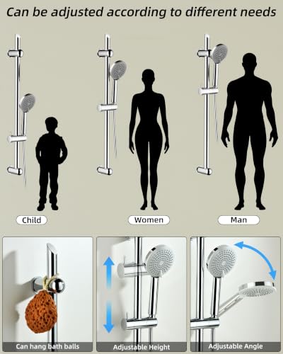 Shower Head with Adjustable Slide Bar Chrome Finish - Handheld, 4 Spray Modes