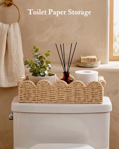 Beige Toilet Paper Storage Basket for Bathroom Decor - Small Woven Organizer