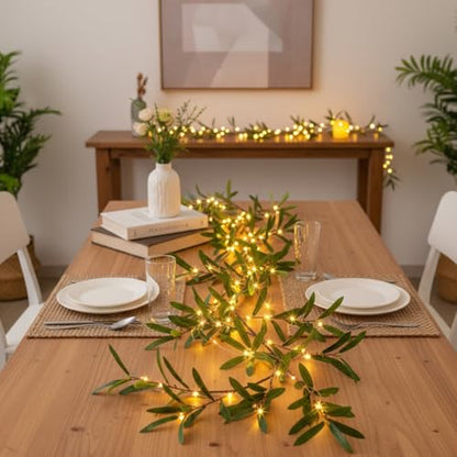 Lighted Artificial Olive Garland 6FT with Warm White LEDs for Home Decor