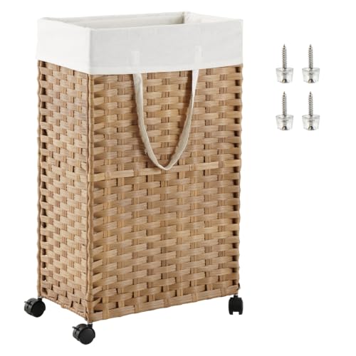 SETVSON Slim Laundry Hamper with Wheels 48L Natural Narrow Space-Saving Design