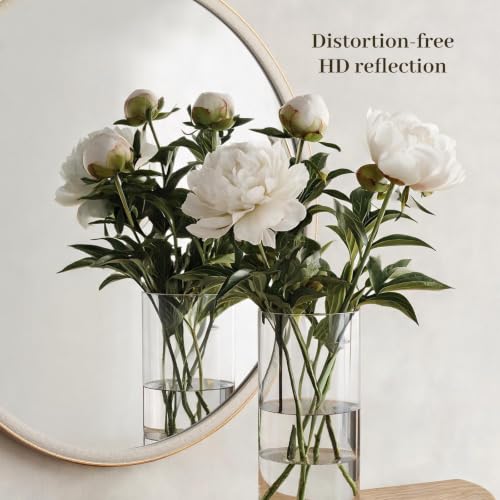 WallBeyond 36 Inch Linen-Texture Round Mirror for Bathroom & Bedroom - White Finish