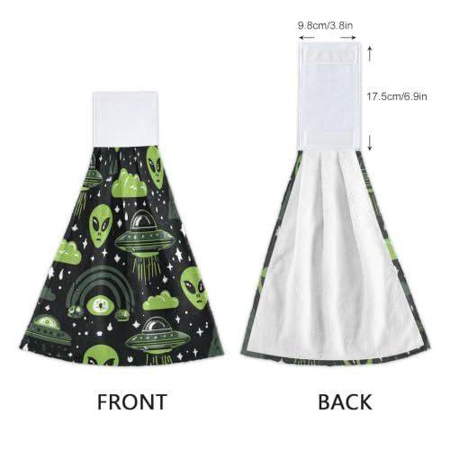 Alien UFO Green Hanging Kitchen Towels - Pack of 2 Dish & Hand Towels