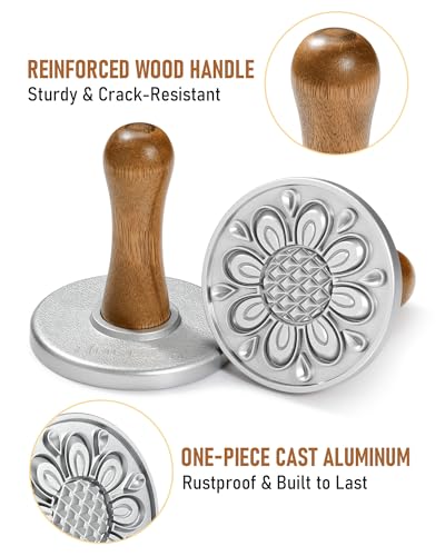 Cookie Stamps Set of 4 - Metal Cookie Press with Wooden Handles for Baking
