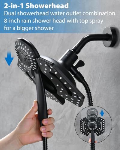 INAVAMZ 2-in-1 High Pressure Shower Head with Handheld, Large Black