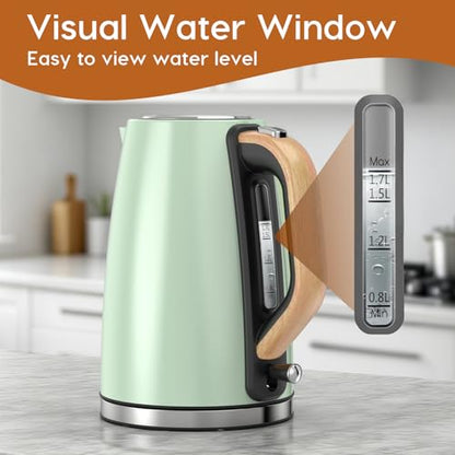 Electric Kettle 1.7L - Stainless Steel, Visual Water Window, 1500W, Auto Shut Off