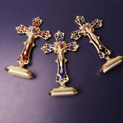 Mini Standing Crucifix Assortment with Enamel Details - 3 Inches, Pack of 3