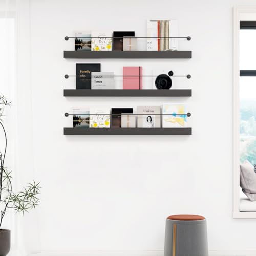 Wall Mounted Magazine Rack 3 Pack - Black, 31.5 Inch Wall Shelves