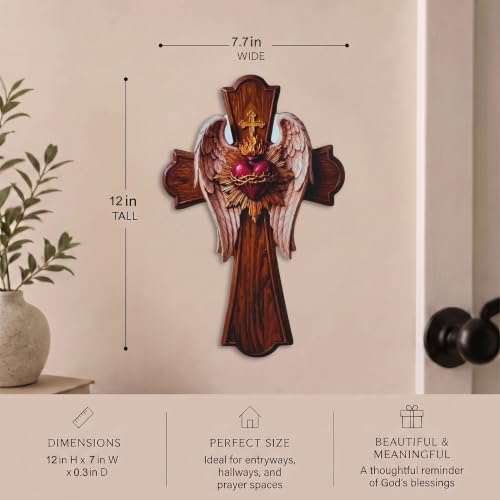 Wood Sacred Heart of Jesus Wall Decor Cross - Religious Home Art