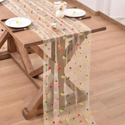Flower Table Runner Daisy Embroidered Wedding Decor Champagne 4
