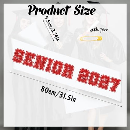 10pcs White Satin Graduation Sashes with Red Glitter Letters - Senior 2027 Party Decorations