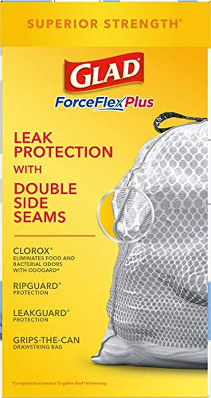Glad Trash & Food Storage Tall Kitchen Trash Bags ForceFlexPlus With Clorox, 13 Gallon, Mountain Air 90 Count (Package May Vary),White-Gray