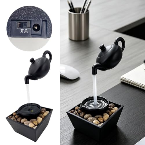 Floating Teapot Water Fountain with LED Lights - Desktop Waterfall Decor