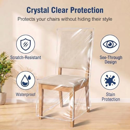 4 Pack Clear Plastic Dining Chair Covers - 6 Mil Thick Seat Protectors (Variation 4)