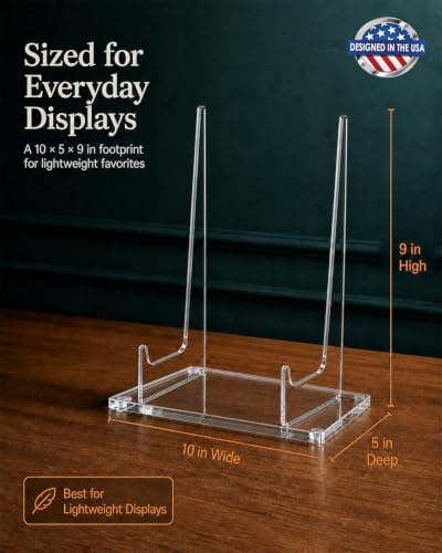 Clear Acrylic Book Stand - Small Plate Display Easel for Photos, Books, Artwork