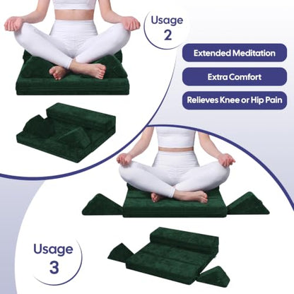 Green Meditation Cushion Set with Knee Support - 32x24x3 Inches