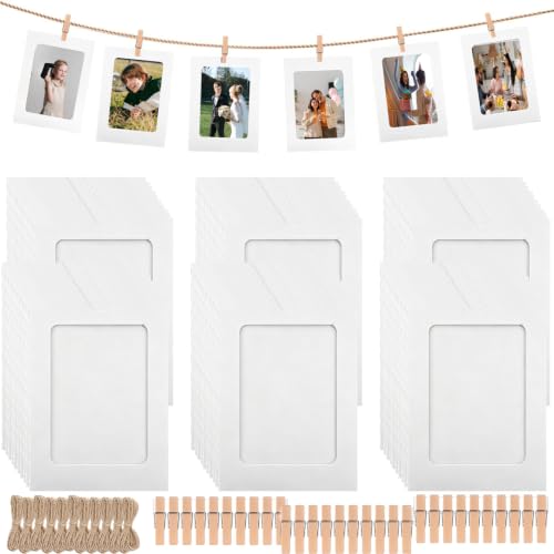 Paper Photo Frames 4x6 Inch Wall Display Banner with Wooden Clips & String