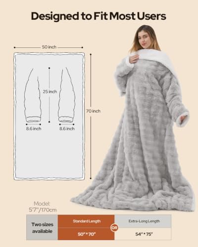 Wearable Heated Blanket with Foot Pocket - Light Grey Bubble - 50x70"