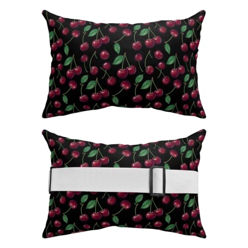 Outdoor Waterproof Lumbar Pillow with Insert & Adjustable Strap - Cherry & Green Botanical Leaves, 11x16, Pack of 1