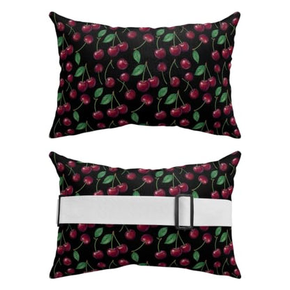 Outdoor Waterproof Lumbar Pillow with Insert & Adjustable Strap - Cherry & Green Botanical Leaves, 11x16, Pack of 1