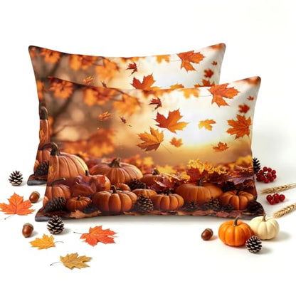 Autumn Leaves King Size Pillow Cases Set of 2 - Fall Decor & Breathable Microfiber