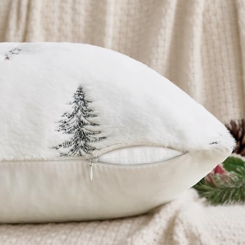Christmas Faux Fur Pillow Covers 18x18 Inch Set of 2 White Black Holiday Decor